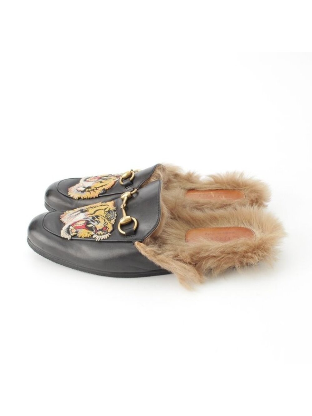 ★SOLD★ Gucci Leather Furbit Tiger Pattern Slip on Loafers Black - Picture 3 of 10